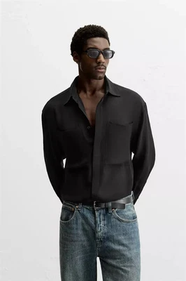 CAMISA ZARA SEMI TRANSPARENTE RELAJADA FLUIDA NEGRA 1034/258 NUEVA SIN ETIQUETAS Talla-L Foto 1 de 4