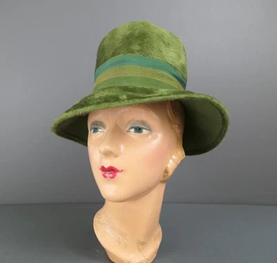 Vintage Olive Green Hat with Wide Brim and Woven Band, 1960s Ohrlech's, 22 inch - Image 1 of 4