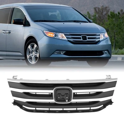 New For 2011 2012 2013 Honda Odyssey Front Black Bumper Grille Chrome Molding Foto 1 de 4