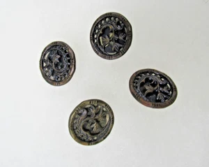 Vintage lot 4 Cast metal round buttons .5" loop back ornate relief ivy design - Picture 1 of 6