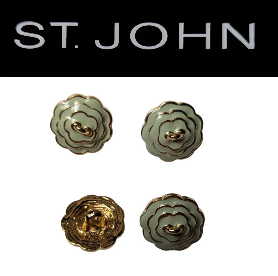 St John Knits (0.5 Inch) Gold Tone Celery Green Carnation Shaped Buttons - Image 1 of 1