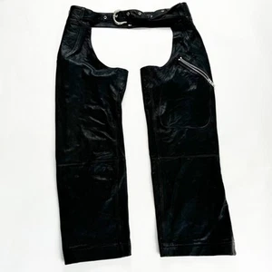 141. UNISEX 38 Black Leather Chaps BLUE IGUANA LEATHER - Picture 1 of 8