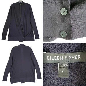 Eileen Fisher Cardigan Womens Size XL Black Long Sleeve Wool Faux Wrap - Picture 1 of 8