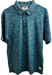 LINKSOUL Tempus Fugit Golf Polo Medium Teal Seaweed Print Organic Cotton NWOT - Picture 1 of 12
