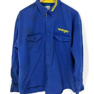 Camicia vintage Wrangler logo ricamato davanti e dietro blu royal giallo bottoni 2XL - Foto 1 di 7