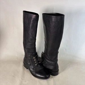 Balenciaga Botas de Cuero Perforadas Hasta la Rodilla Negras 37 Hechas en Italia - Imagen 1 de 14