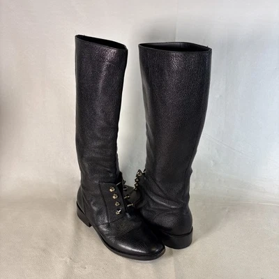 Balenciaga Botas de Cuero Perforadas Hasta la Rodilla Negras 37 Hechas en Italia - Imagen 1 de 4
