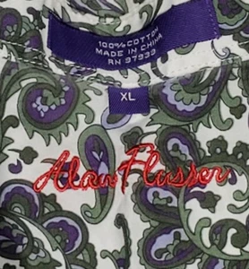 Alan Flusser Men's XL Purple & Green Paisley Long Sleeve Button Down Shirt - Picture 1 of 7