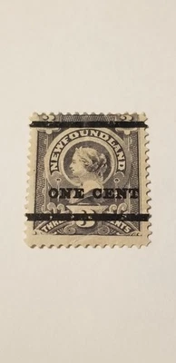 1897 Newfoundland Overprint One Cent On 3 Cents #76 MLH Type 3 Stamp. - Image 1 of 4
