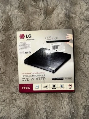 LG Ultra Slim Portable DVD Writer GP60NB50 Black Mac & Windows Compatible SEALED - Image 1 of 3