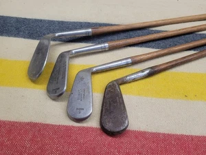 4 Antique Hickory Wood Golf Irons - Burke - 3 Mashies - 1 Niblic - #4 #5 #5 #7A - Picture 1 of 9