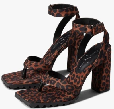 Sandalias Jessica Simpson Kielne Estampado Animal Puntera Cuadrada Correa al Tobillo Tacón Talla 9 Foto 1 de 4