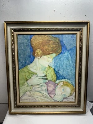 ГАБРИЭЛЬ ПОРТОЛЕС МОДЕРНИСТСКИЙ СЕМЕЙНЫЙ ПОРТРЕТ 1976 КАРТИНА СЕРЕДИНЫ ВЕКА В РАМКЕ - Изображение 1 из 4