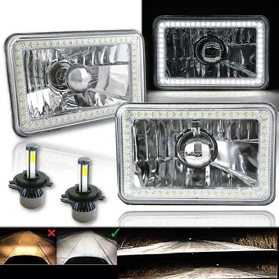 4X6" Blanco SMD Halo Vidrio/Metal 6000K 4000LM Faro LED H4 Bombilla Par Foto 1 de 4