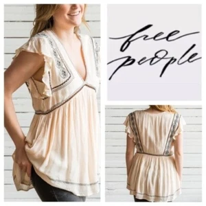 Free People Bauerntop fallendes Wasser bestickt mit Flatterärmeln creme M - Bild 1 von 11