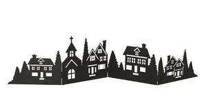Metall Deko Häuser Zeile 77 cm - schwarz - Weihnachts Dorf Skyline Silhouette - Bild 1 von 2