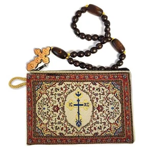 2 PCS Wooden Beads w/ Pouch - Byzantine Cross IC XC Tapestry Prayer Beads R - Picture 1 of 1