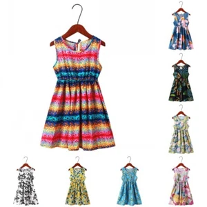 Girls Printed Beach Skirt Princess Dresses Sleeveless Dress for Kids 3-12 Years - Picture 1 of 22