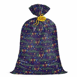 56" Large Birthday Plastic Gift Bag - Colorful Happy Birthday Lettering and S... - Picture 1 of 5
