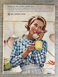 Bell Telephone System Kitchen Extension Phone Women Coffee 1963 Vintage Print Ad - Picture 1 of 1