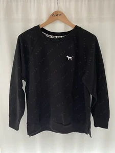 VICTORIAS SECRET VS PINK SWEATSHIRT WOMENS XS BLACK PRINT CREWNECK DOG LOGO CREW - Picture 1 of 4