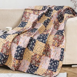 NEW Anthro Boho Multicolor Floral Throw Blanket Patchwork Quilt 50" x 60" - Picture 1 of 7