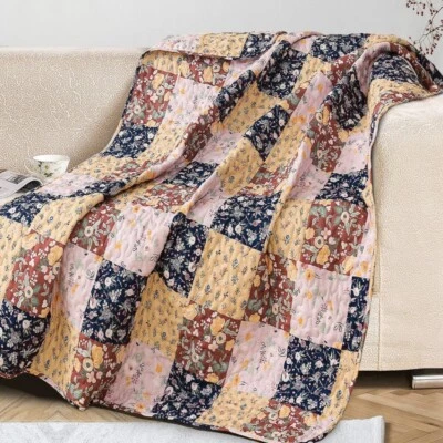NEW Anthro Boho Multicolor Floral Throw Blanket Patchwork Quilt 50" x 60" - Image 1 of 4