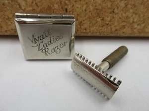 Maquinilla de afeitar vintage de 1930 MYATT DAMAS por Daymark Blade/Inglaterra/miniatura pequeña con estuche - Imagen 1 de 16
