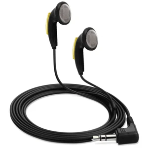 Lightweight Stereo Black Earphones with Right Angle Jack Schools Tour Companies - Picture 1 of 4