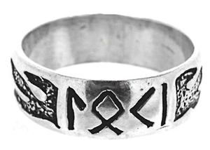 Anillo anillo de dedo Loki de plata de ley 925, talla 52-74 llamas fuego dios runas - Imagen 1 de 7