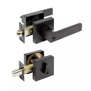 Matt Black Door Handles Locks Passage Entrance Combo Square Door Entry + Silver - Picture 1 of 47