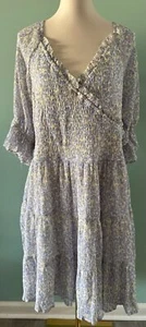 Women's White Birch Floral Dress Size 3X Blue Yellow - Picture 1 of 8