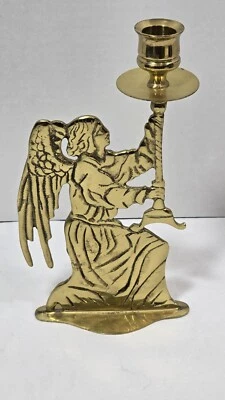 VINTAGE Double Sided SOLID BRASS Candlestick Holder Christmas Angel - Image 1 of 4