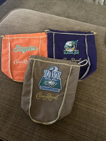 NFL Philadelphia Eagles 3 Bag Set Of Logo’d CROWN ROYAL BAG  1 Liter 9X7 Cover