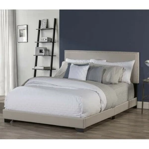 Willow Nailhead Trim Upholstered Queen Bed, Fog, by Hillsdale Living Essentials - Picture 1 of 12
