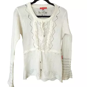 Suéter 10 Pies Amsterdam Mujer M Encaje Tejido Mohair Polimida Crema Boho Transparente - Imagen 1 de 18