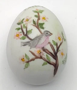 Vtg Signed Hollow Ceramic Handpainted Egg Bird Springtime - Picture 1 of 3