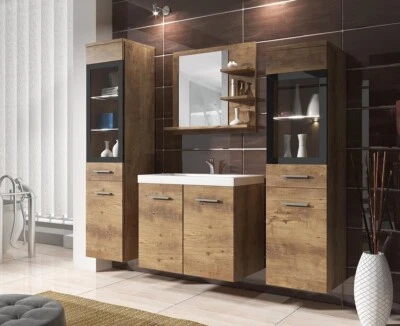 Elegante Badmöbel Set Zorito I Badmoebel Badezimmer Waschbecken Beleuchtung M24 - Bild 1 von 4