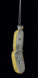 KURT S. ADLER NOBLE GEMS YELLOW GLITTERED "LOL" GLASS CELL PHONE XMAS ORNAMENT - Picture 1 of 1