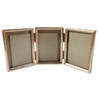 Vintage Tri-Fold Hinged Photo Frame Mini Gold Tone Embossed Metal 3 Triple 3X2"
