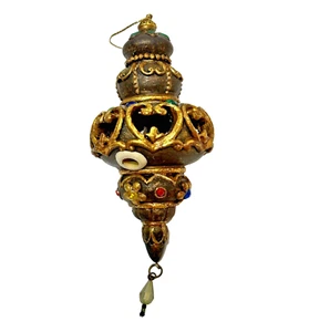 Vintage handbemalte Strass Finial Weihnachtsverzierung Harz 6 Zoll - Bild 1 von 5