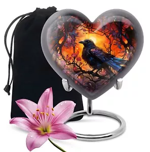 Raven'S Mystical Large Heart Funeral Urn For Ashes For Women Female 8 Inch - Picture 1 of 7