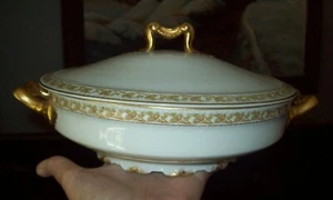 Antique Haviland SCHLEIGER 755 Round Covered Vegetable Bowl Green/Brown/Leaf - Picture 1 of 4
