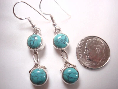 Pendientes redondos de plata de ley 925 turquesa simulada doble gema Foto 1 de 2