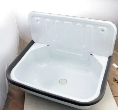 Waschbecken mit Überlauf Ausgussbecken Stahl weiß, B-Ware für Keller, Garage - Bild 1 von 4