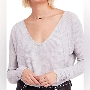 Free People l Catalina Gray Waffle Oversized Thermal Small - Picture 1 of 10