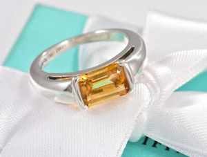 Tiffany & Co Silver Citrine Orange Quartz Cocktail Ring Size 8.5 in Box Pouch - Picture 1 of 6