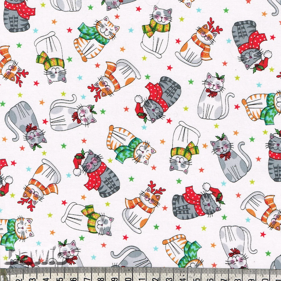Santa Paws Katzen Sterne auf weiß Weihnachten Patchwork Stoff Makower €18/M
