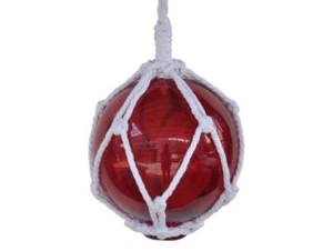Flotador de pesca con bola de vidrio japonés rojo con decoración de red blanca 6" - Imagen 1 de 1