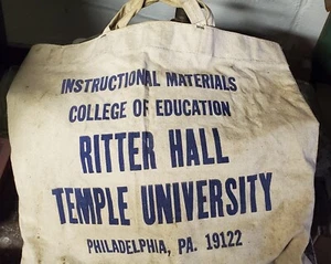 Vintage TEMPLE UNIVERSITY Ritter Hall PA. CANVAS DEMCO Library Supplies TOTE BAG - Picture 1 of 1